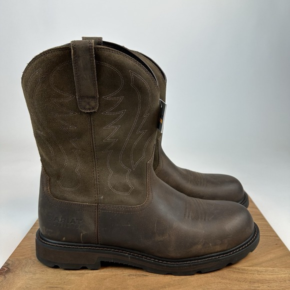 New Mens Ariat Groundbreaker Leather Work Boots Steel Toe Shoes Size 14‎ M